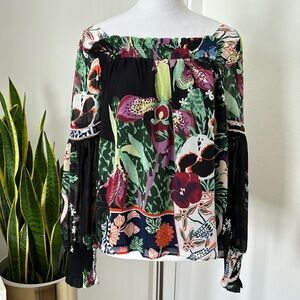 The Art Of Anthropologie Lil Sire Women's Floral Puff Sleeve Blouse Size XS